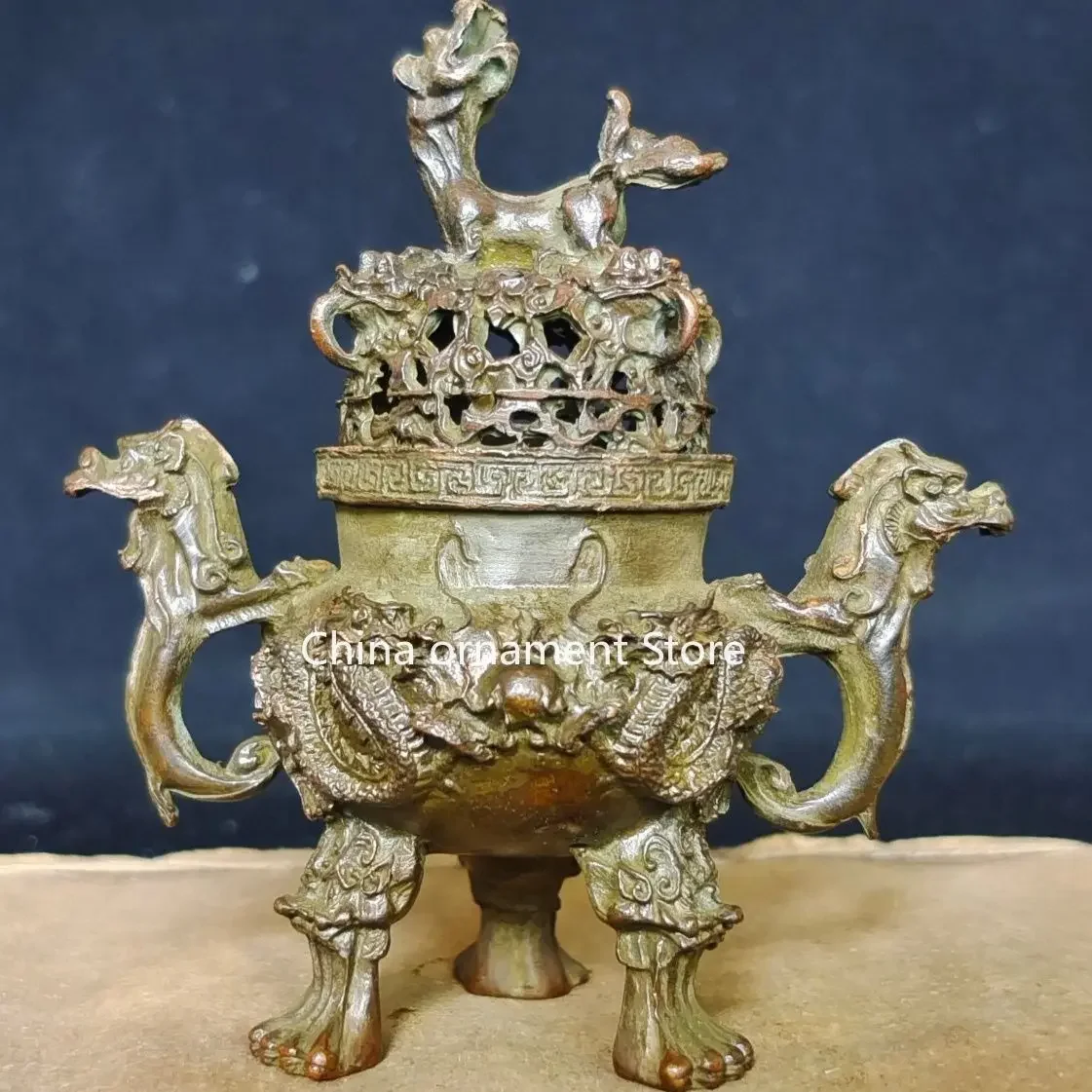 Антикварный ретро китайский Tengu Jiulong древний орнамент курильницы горелка алхимии