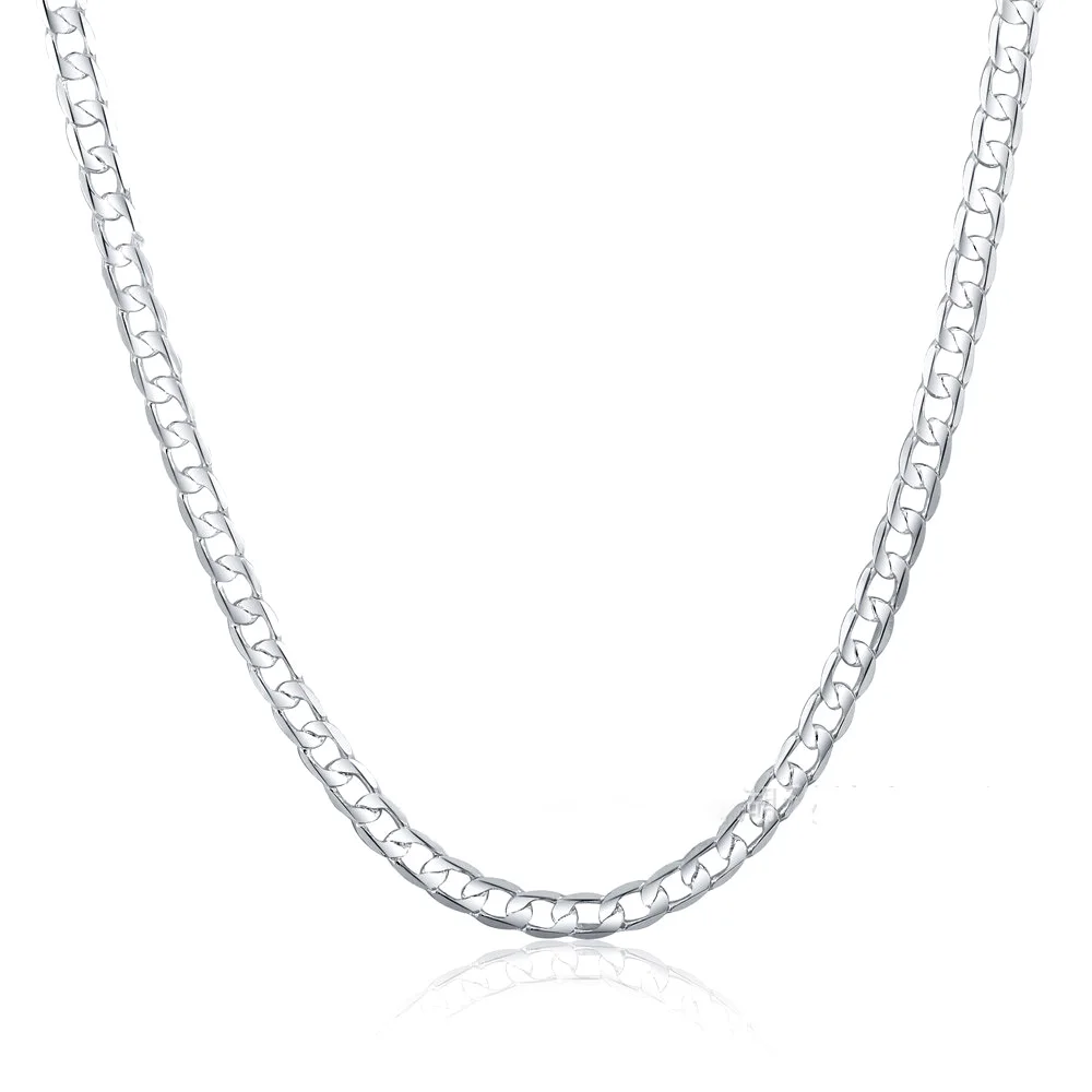 

925 Stamp Silver Color 6mm Side Chain Necklace For Woman Man Fashion Charm Wedding Engagement Jewelry Gift 16-24Inch
