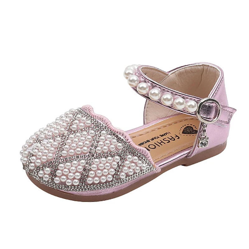 

Baby Kids Sandals 2022 Summer Girl Sandals Child Shoes Pearl Rhinestone Party Princess Shoes Soft Bottom Non-slip Student Shoes
