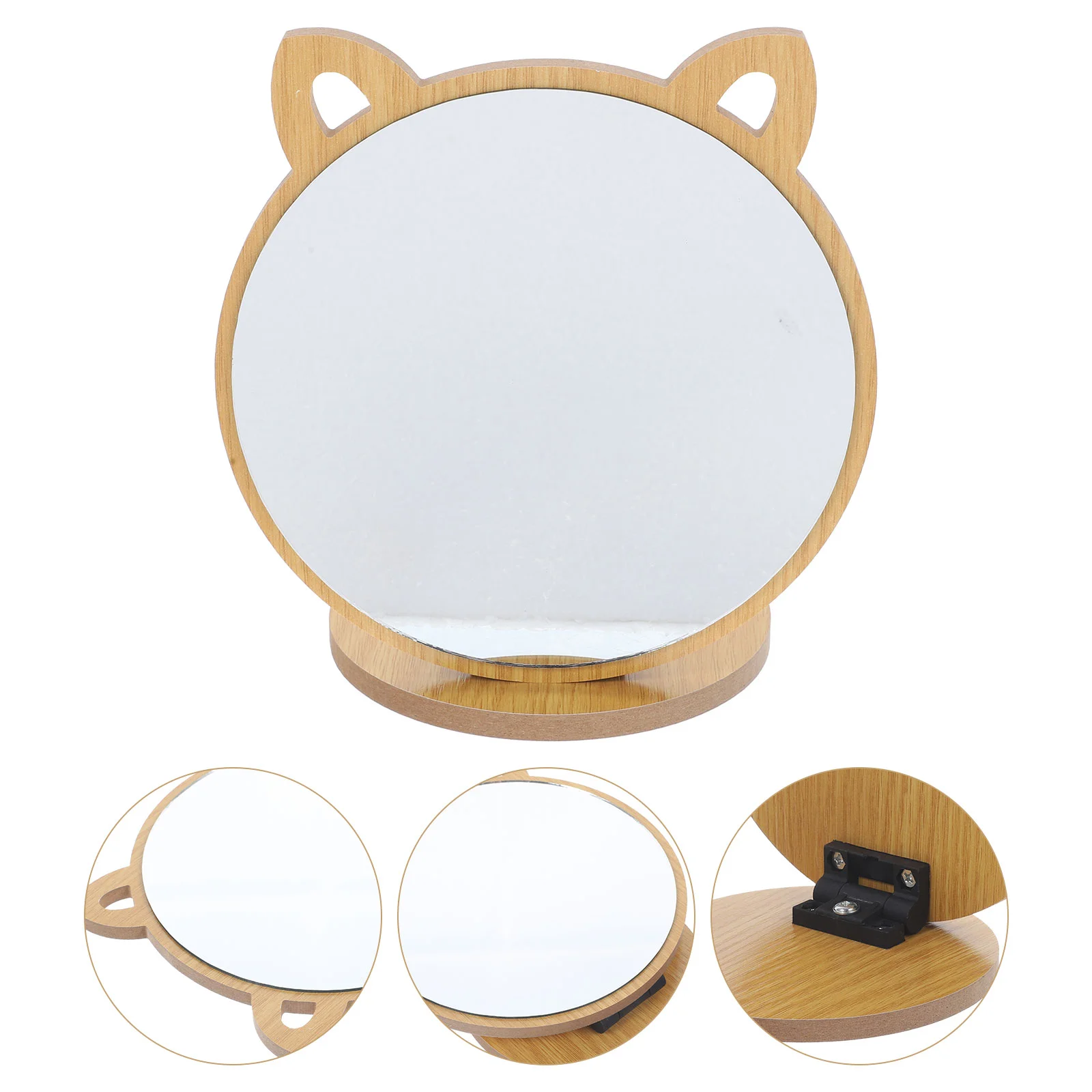 

Mirrors Desktop Makeup Mirror Vanity Wooden Tabletop Wood Cartoon Cat Foldable Travel Portable
