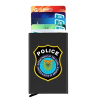 anti theft id credit card holder thin aluminium metal wallets united states police badge printing pocket case bank card box