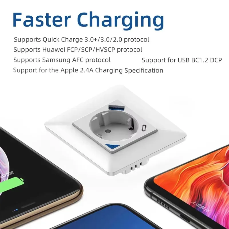 Фото Умная Wi-Fi розетка для встраивания в стену с быстрой зарядкой USB, стандарт ЕС, 16А, с функцией дистанционного управления через приложение №5