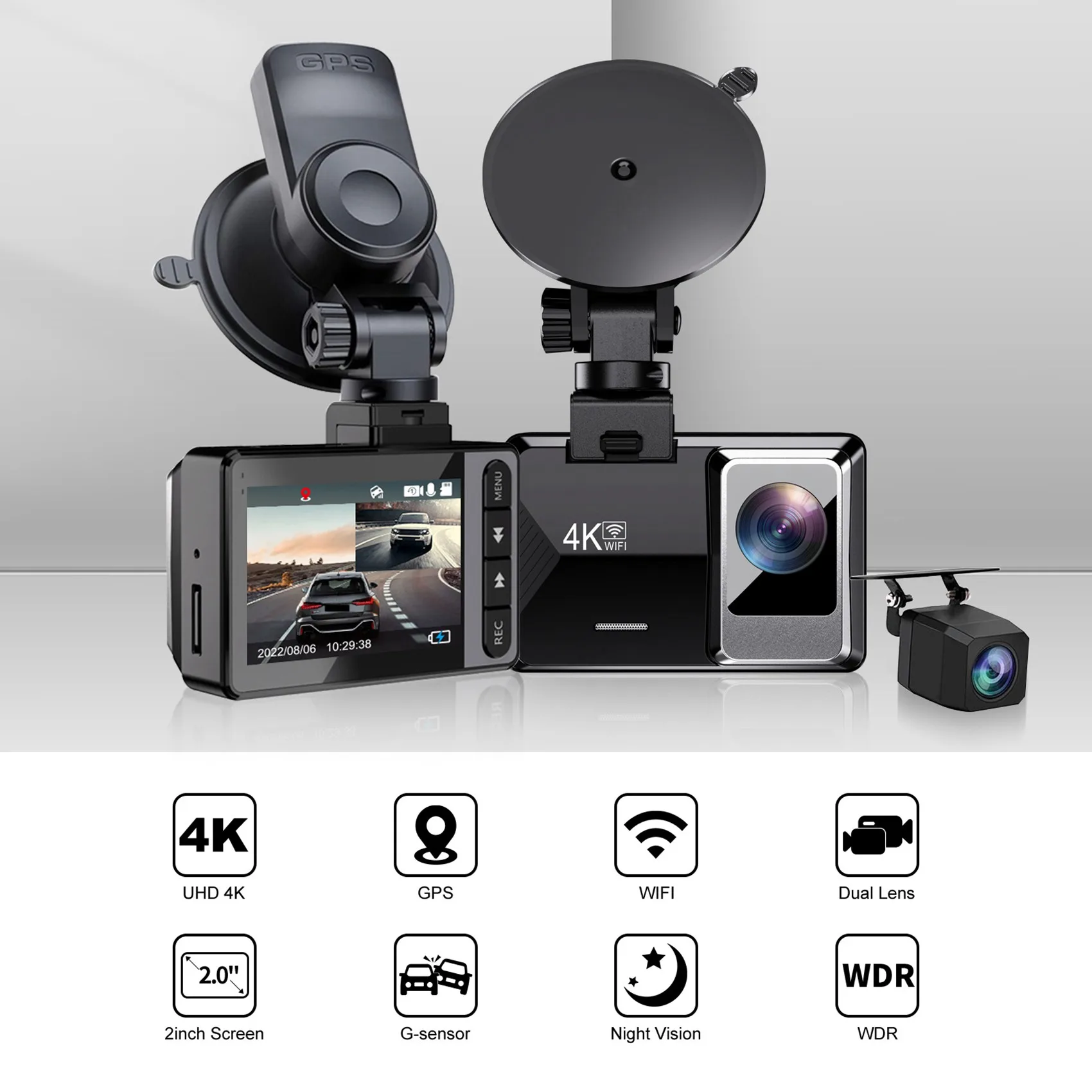 

Автомобильный видеорегистратор, камера 4K и 1080P, видеорегистратор с Wi-Fi, GPS, видеорегистратор, Автомобильный регистратор с ночным видением для автомобиля
