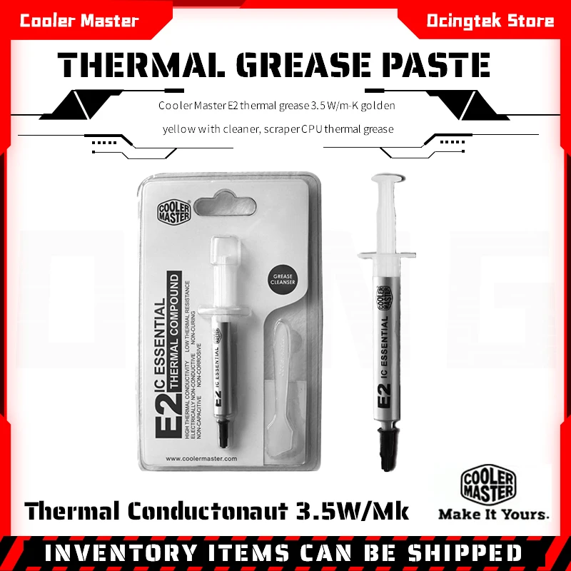 

Cooler Master E2 Thermal Grease Paste Compound Silicon 3.5W/mk For CPU Cooler Processor GPU Chipset Cooling with scraper