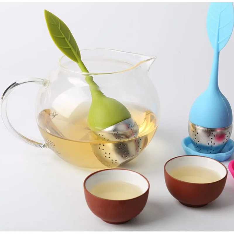 

200pc/lot Leaf Silicone Tea Infuser Withe Food Grade Make Tea Bag Filter Creative 304 Stainless Steel Tea Strainers