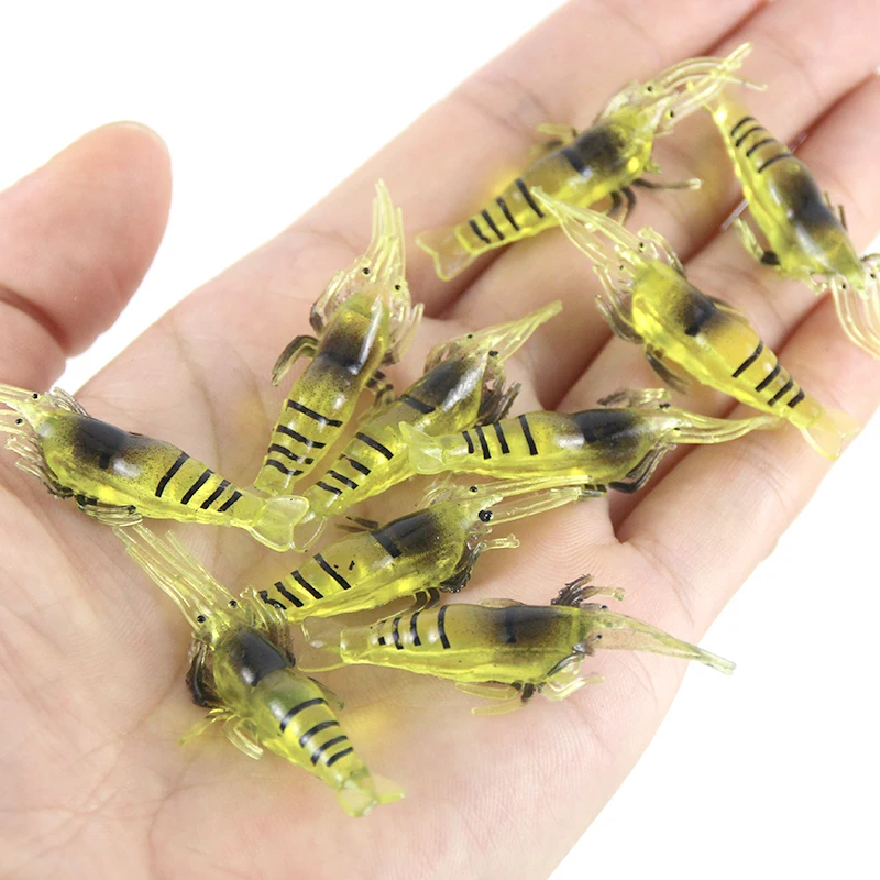 10Pcs Luminous Shrimp Silicone Artificial Bait Simulation Soft Prawn With Hooks Carp Wobbler For Fishing Tackle/Lure/Accessories - купить по