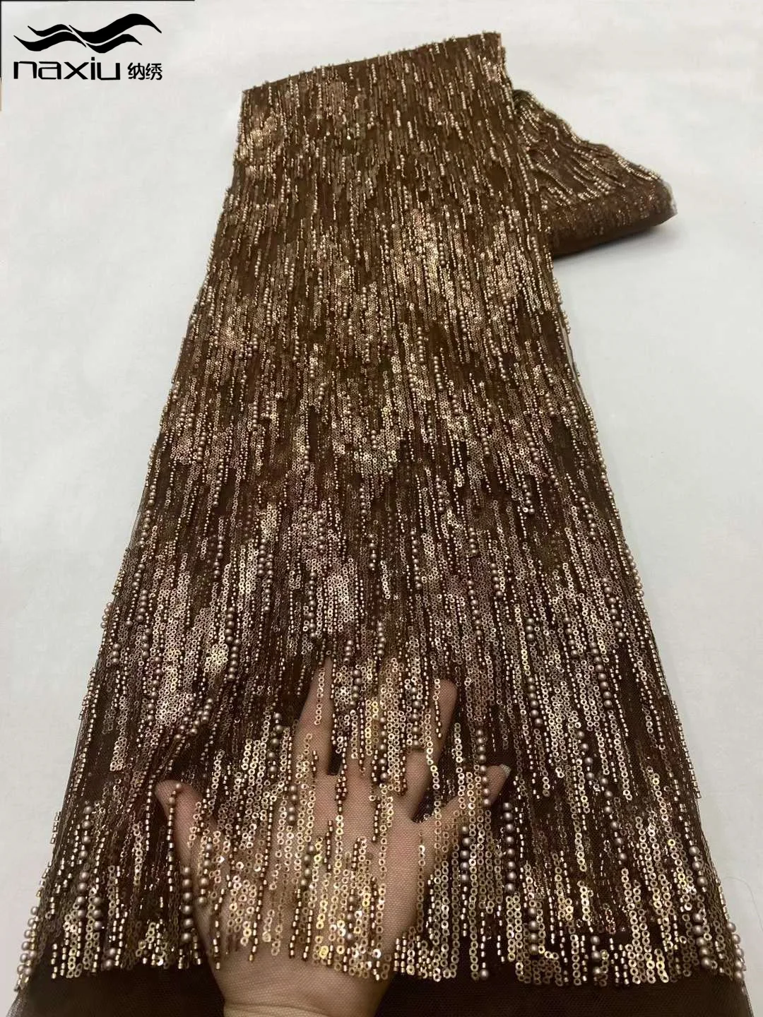 Роскошные африканские бусины Madison Coffee сетчатая кружевная ткань 2024 нигерийские