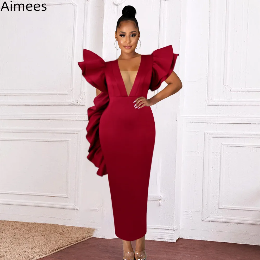 

Женское винтажное вечернее платье с оборками, сетчатые Элегантные платья-футляры с V-образным вырезом и пышными рукавами, Осенние рождестве...