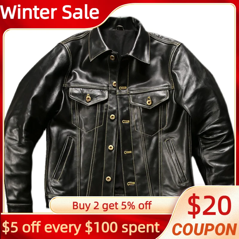 

Black Spring Men's Jacket Japan Casual Style Plus Size 4XL Natural Cowhide Autumn Slim Fit Short Genuine Leather Coats