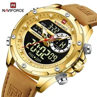 mens watches naviforce to luxury brand man gold genuine leather waterproof wrist watch male quartz digital military chronograph