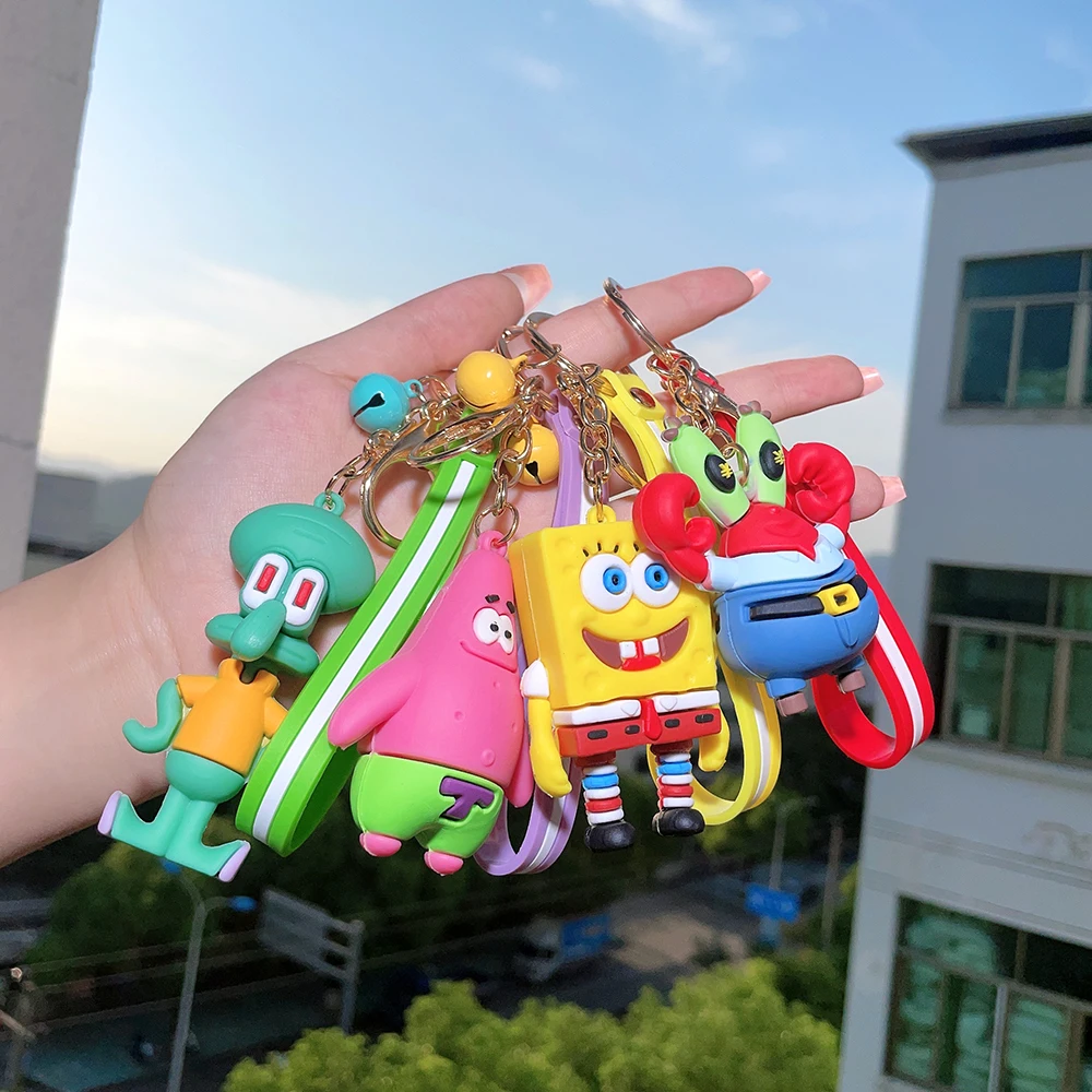 

New SpongeBob SquarePants Anime Figures Keychain Patrick Star Squidward Tentacles Bag Keyring Charm Kids Toys Birthday Gift