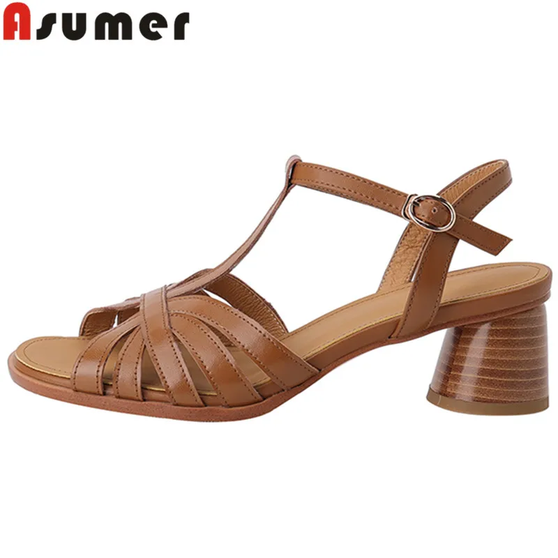 

Женские босоножки ASUMER из натуральной кожи, на среднем каблуке, лето 2022