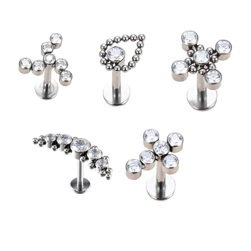 

1PCS ASTM F136 Titanium CZ Blaze Set With Tri-bead Cluster Top Labret Ear Cartilage Tragus Helix Piercing Screw Fit Top 16g
