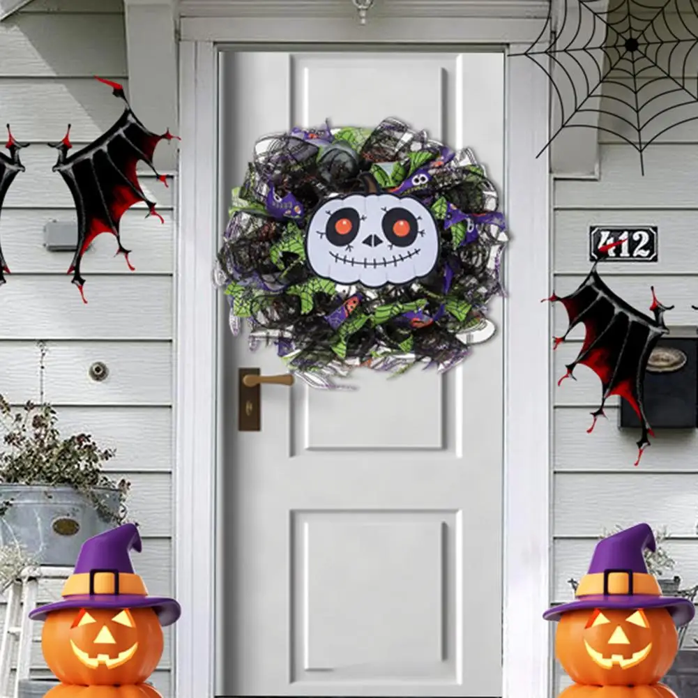 

Garden Halloween Garland Spooky Ghost Pumpkin Face Halloween Wreath Haunted House Decor for Door Window for Halloween Party Room