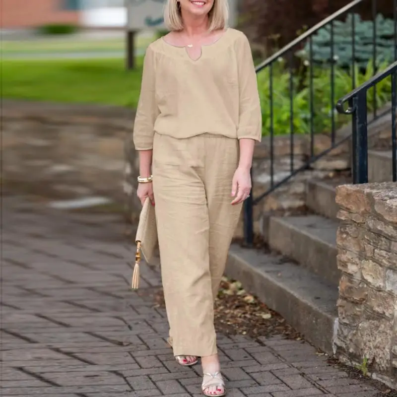 Новинка весна-осень Модная хлопковая рубашка с V-образным вырезом брюки для