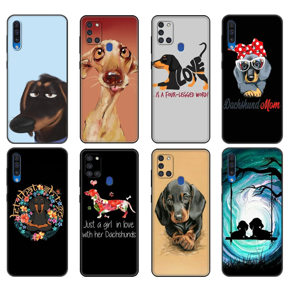 

Черный чехол из ТПУ для Samsung Galaxy A50, 50S, A30S, A10, A01, A11, A21S, A31, A41, A51, A71, M21, M30S, S10 LITE, чехол с изображением животных, собак, таксы