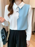 haut femme 2022 korean fashion print women tops spring autumn chiffon blouses women clothes long sleeve shirt pullover blouse