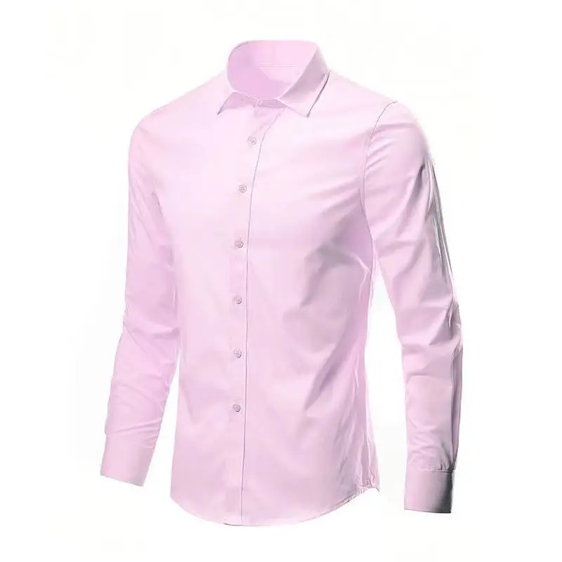 S-4XL Men's Shirt Business Leisure Long Sleeve Shirt Slim Suit Shirt Boutique Long Sleeve Collar T-Shirt Solid Color Joker Shirt