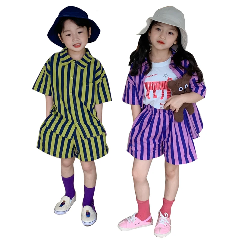 

Летняя одежда для маленьких мальчиков и девочек топы в полоску с шортами комплект из 2 предметов, комплекты детской одежды комплект одежды д...