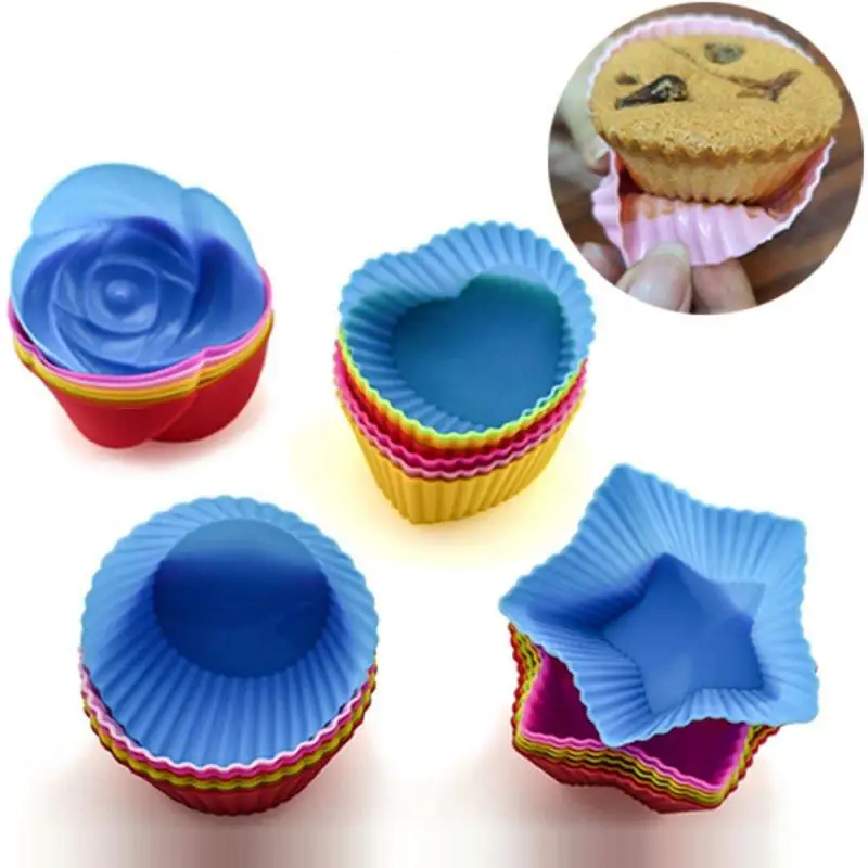 

12PC Silicone Molds Cupcake Baking Cups Reusable Muffin Cup Liners Rainbow Cupcake Wrappers Non-stick Cup Cake Mold For Party