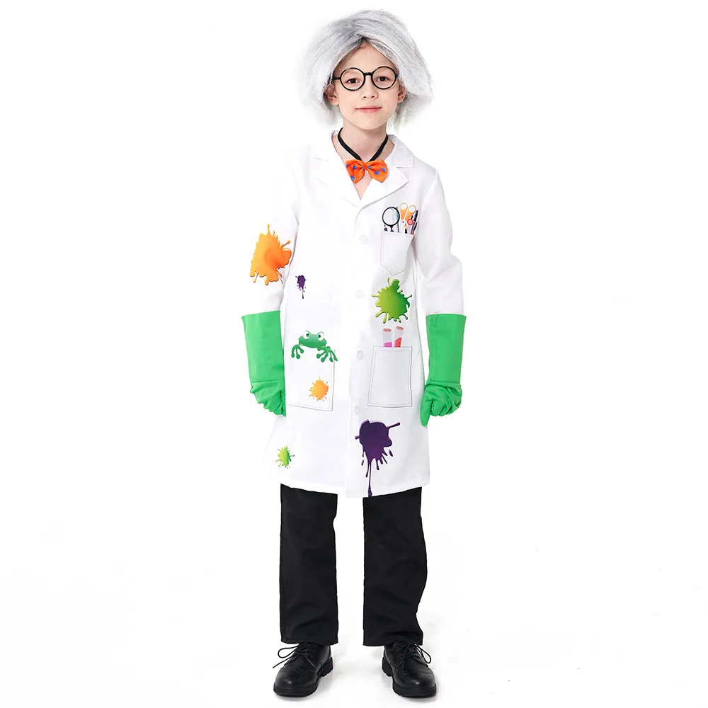 

Children Crazy Scientist Frankenstein Costume for Boys Kids Halloween School Party Stage Role Play Game Uniform