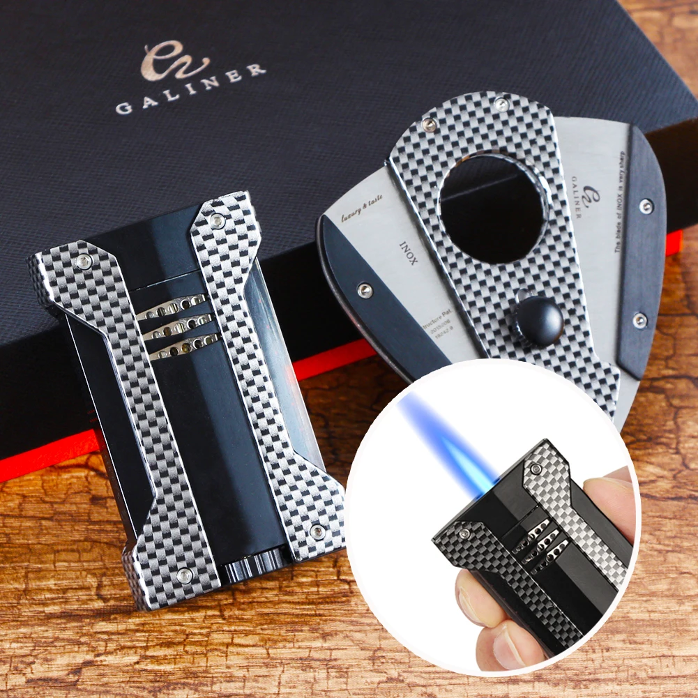 

GALINER Luxury Cigar Cutter Lighter Set Smoking Accessories Tobacco Knife Clipper Puro Torch Lighter Gas Windproof