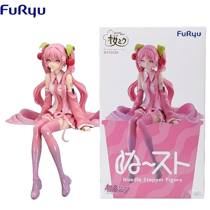 Фото В наличии: 100% Оригинальная фигурка FuRyu Noodle Stopper Hatsune Miku Sakura Miku (сидячая версия) Коллекционная аниме-фигурка: декор для рабочего стола, подарок №1