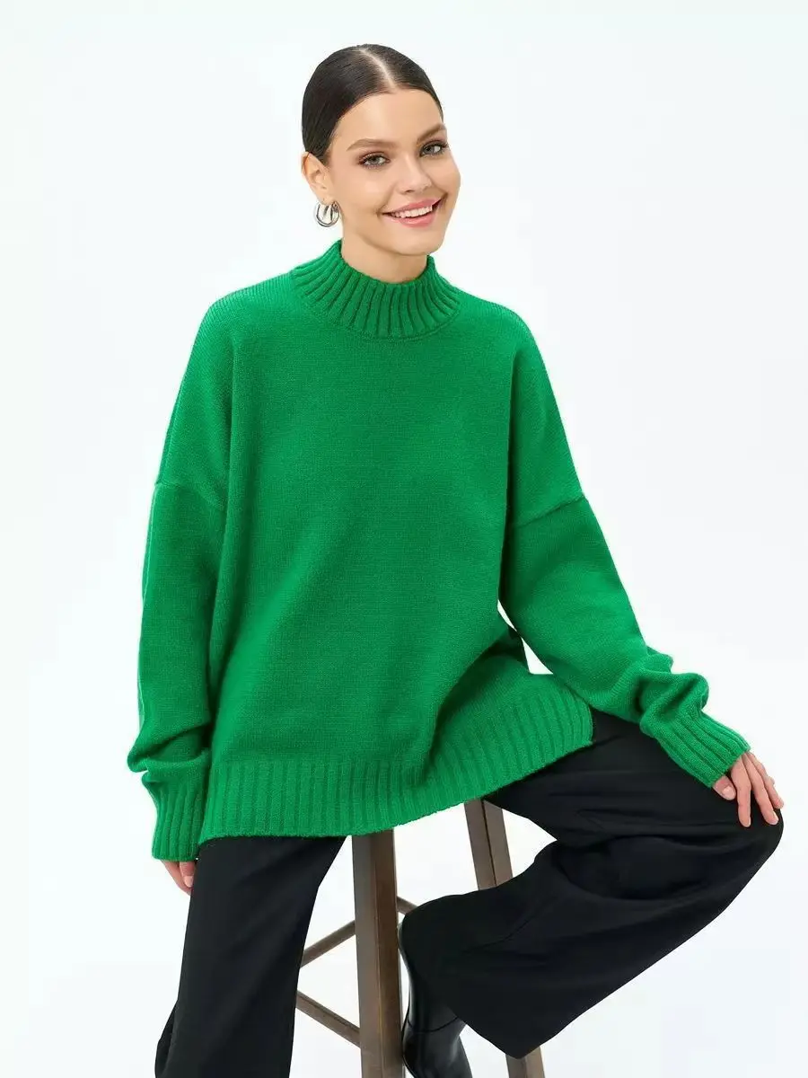 know dreamAutumn and winter warm sweater loose plus size fat MM knitted pullover solid color women's fashion