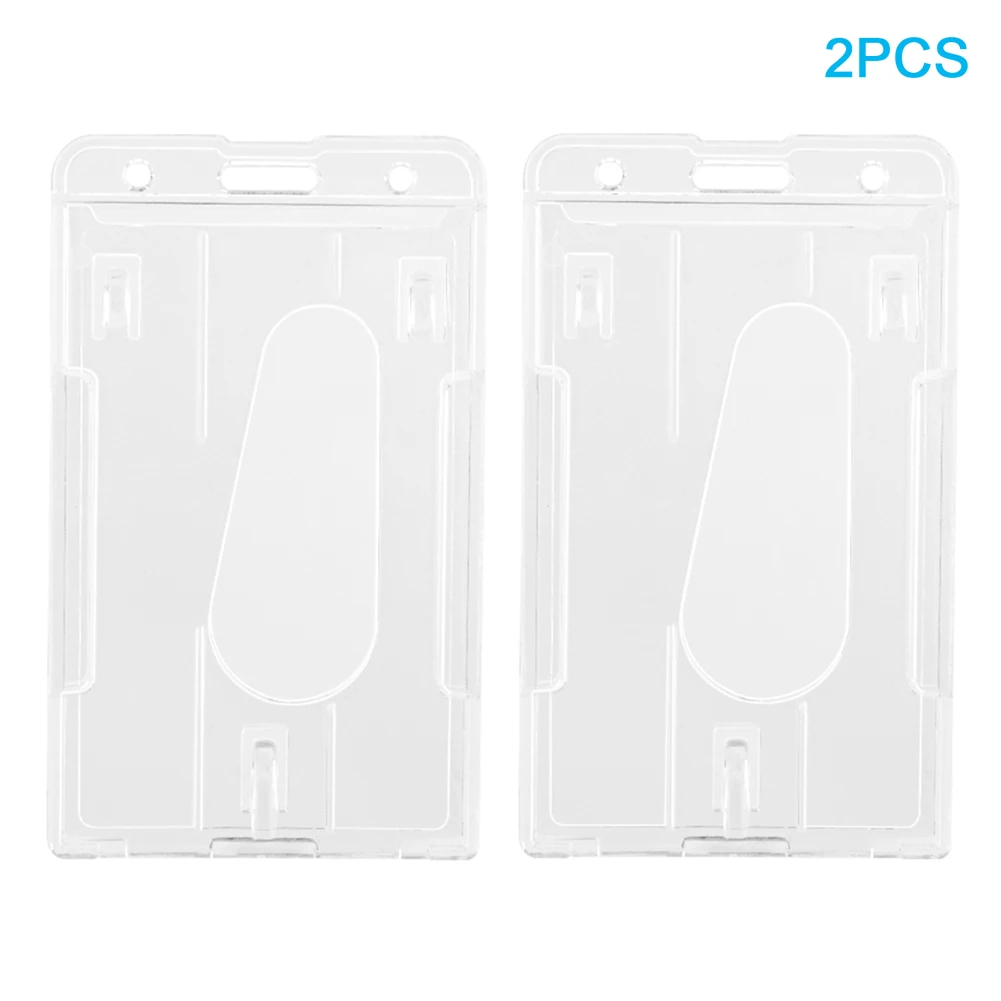 

2pcs/4pcs Vertical Horizontal Dustproof Protector PC Transparent Practical Thumb Slot Office School 2 Card Badge Holder ID Case