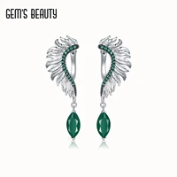 gems beauty 925 sterling silver hoop earrings for women dangle earrings wedding party green agate feather bijoux fine jewelry