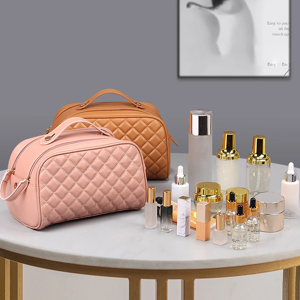 

Стеганая сумка для туалетных принадлежностей, портативная многофункциональная сумка большой вместимости на двойной молнии, для отдыха на ...