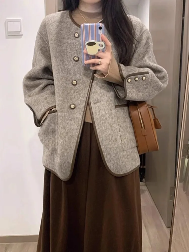 Современное темпераментное шерстяное пальто для женщин на осень и зиму новое