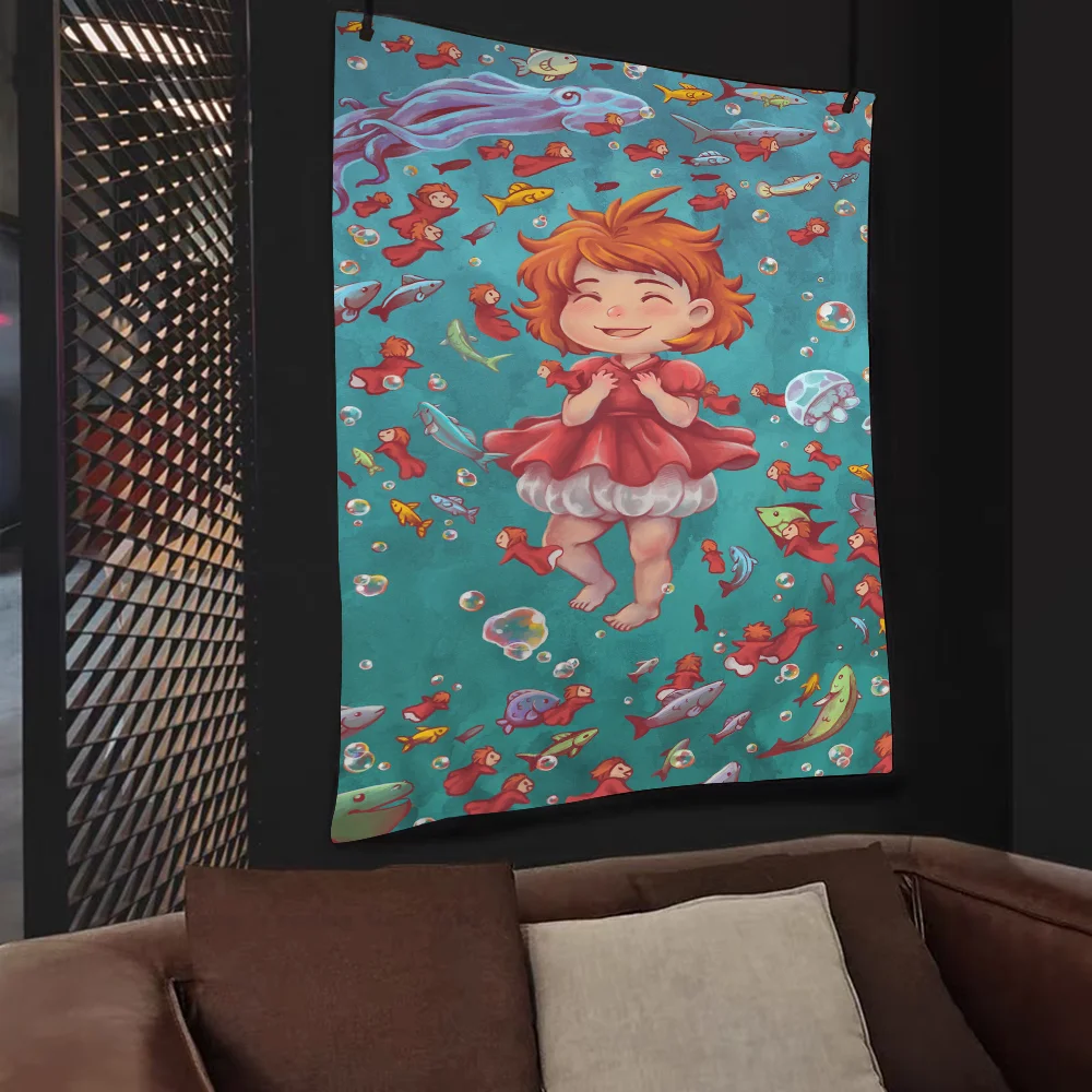 Ponyo On The Cliff Printed Large Wall Tapestry Cheap Hippie Hanging Bohemian Tapestries Mandala INS Home Decor