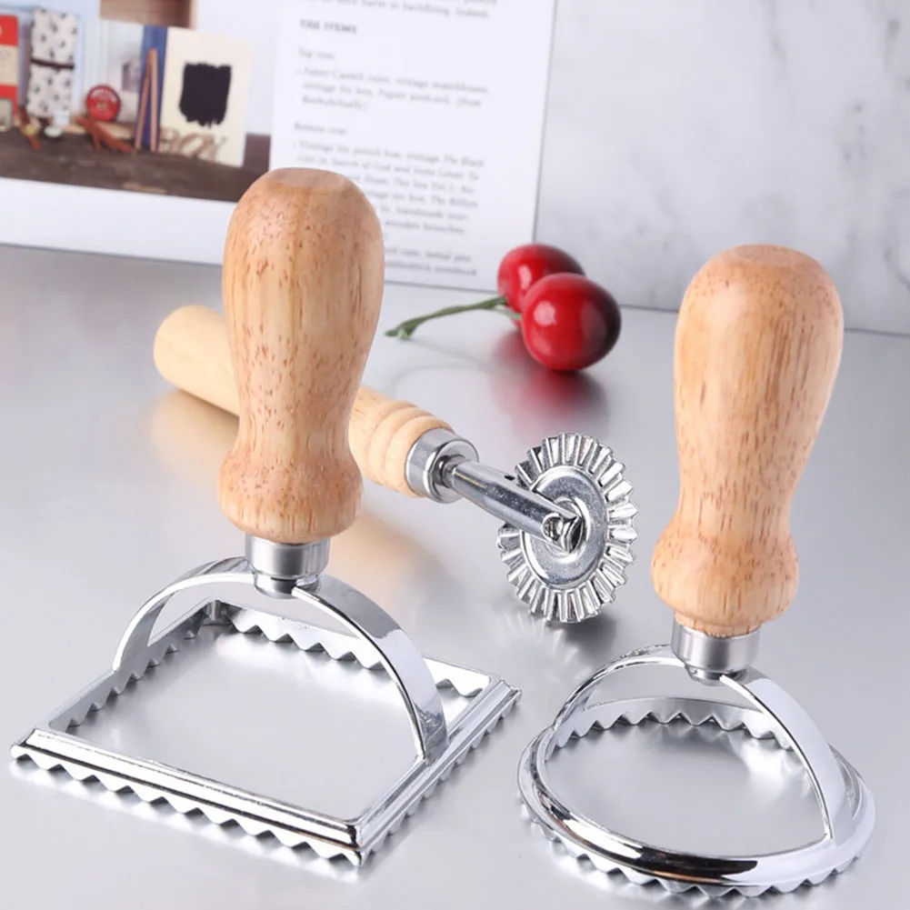 

DIY Jiaozi Mold Dumpling Skin Cake Maker Wooden Handle Kitchen Cooking Tool Stainless Steel Dumplings Tool Jiaozi Maker Device