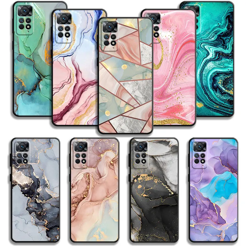 

Phone Case For Xiaomi Redmi Note 11T 11S 11 10 8 Pro 9 9S 9T 8T for Mi 10 8 9A 9C 10C 12C K40 K60 Pink Gold Texture Marble Art