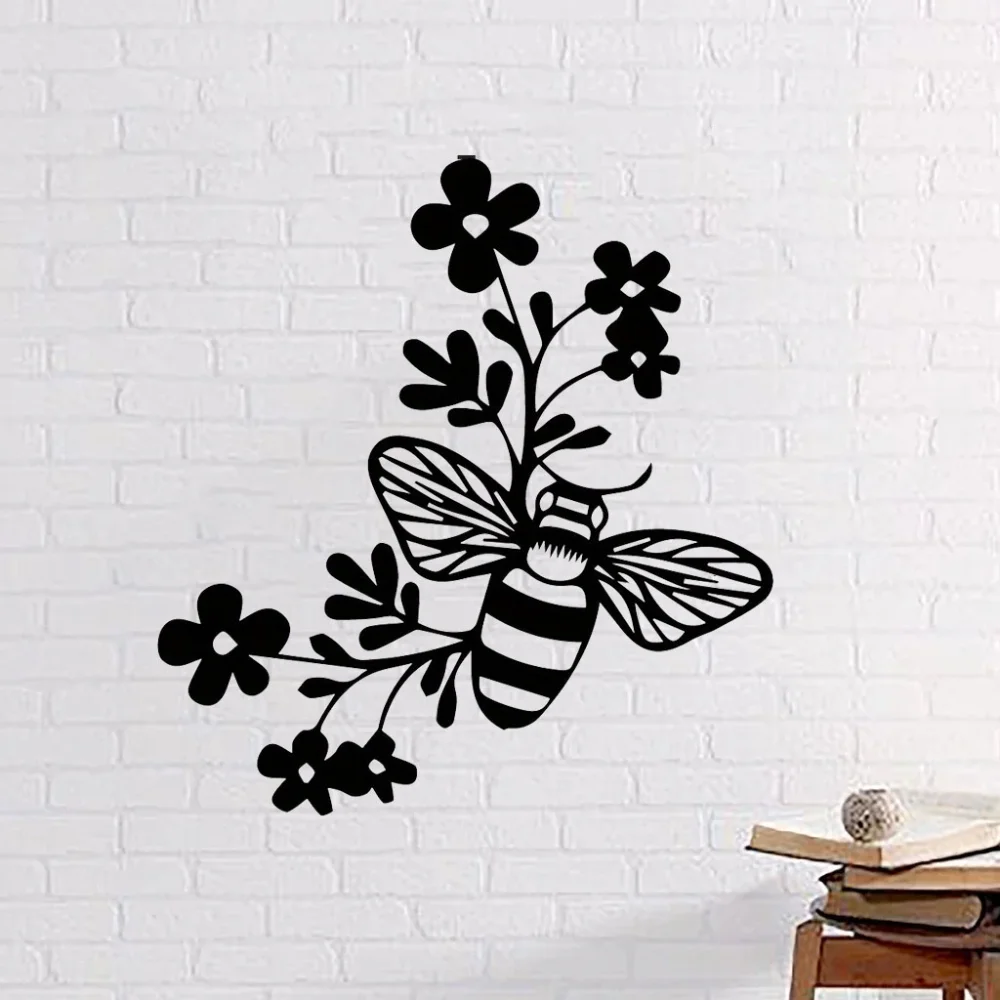 1 Шт. Металлическая Настенная Вывеска Дома С Цветами И Пчелами Дизайн 12x11 Дюймов