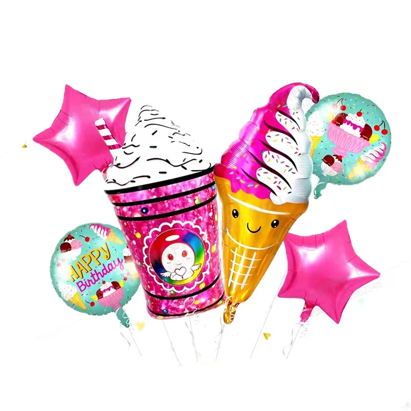 

6pcs Summer Beach Party Ice Cream Popsicle Shape Aluminum Film Balloon Set Helium Balloons Hawaiian Decoration Set
