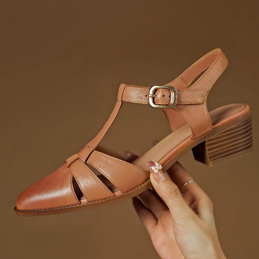 Женские босоножки из овечьей кожи с тонкими ремешками и Т-образным ремешком