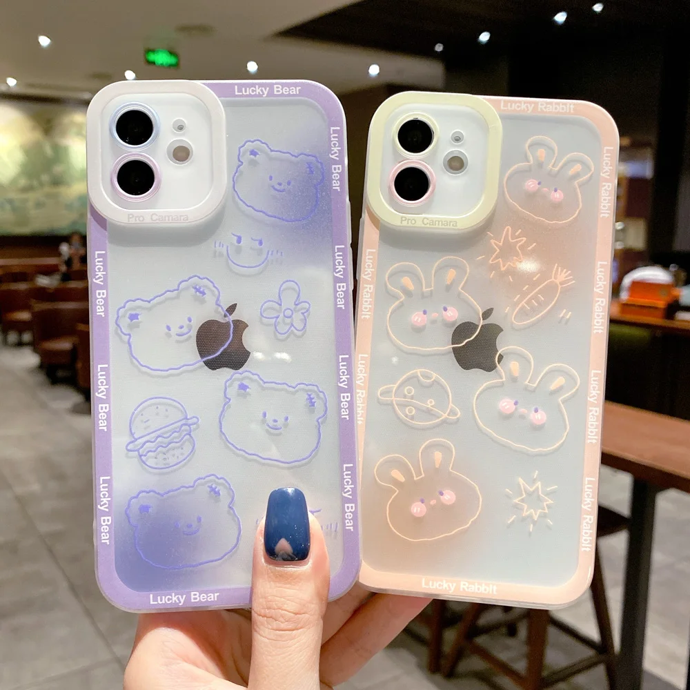 

Cartoon Case For iphone 13 Pro Max 11 12 7 8 Plus XR X XS SE 2020 Cute Bear Silicone Cover iphone 13 12 Mini Soft Bumper Funda