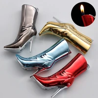creative high heels womens boots open flame lighter metal inflatable butane gas lighter smoking accessories for girls