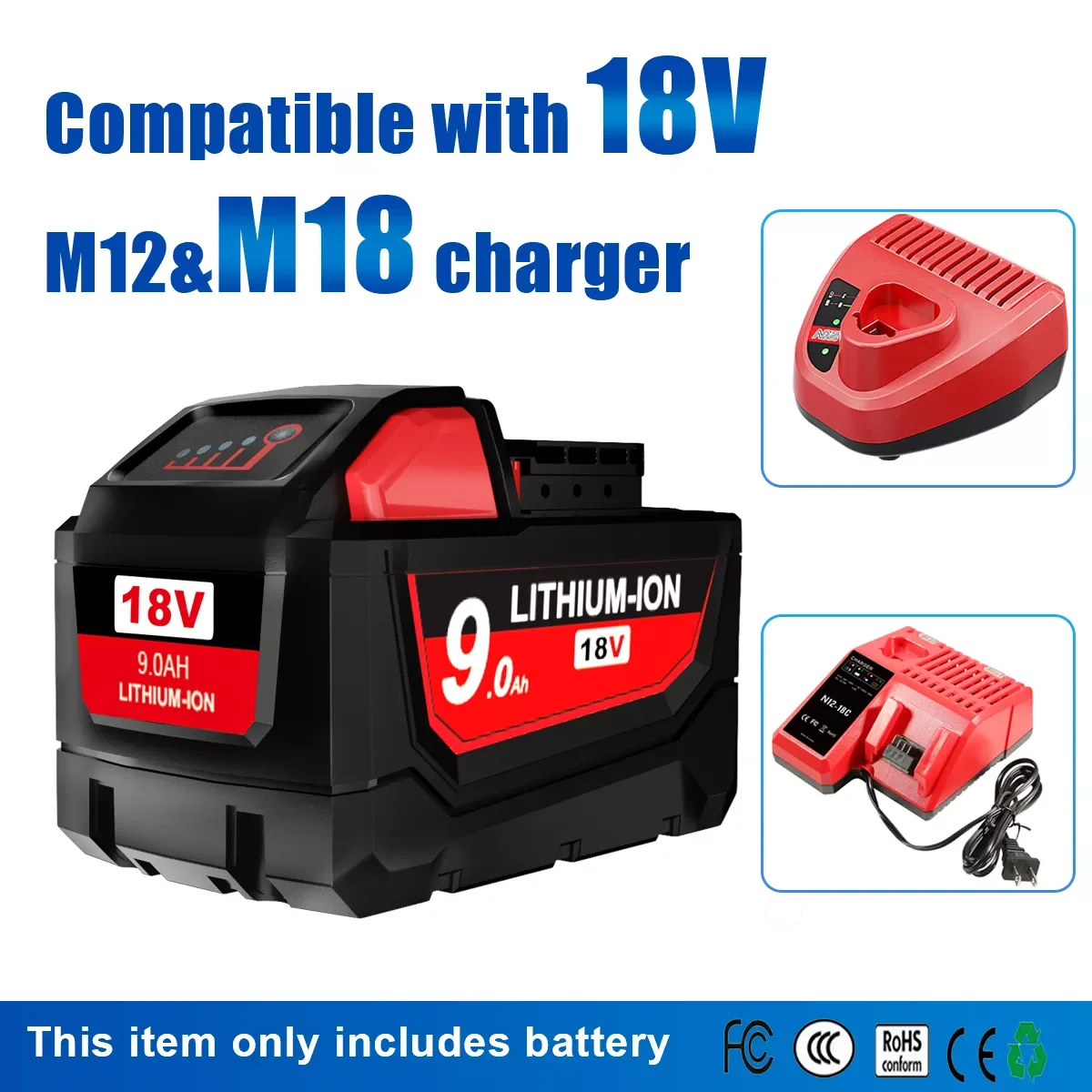 

Новинка аккумуляторная батарея Milwaukee M18 9000 мАч для электроинструментов Замена литий-ионной батареи 48-11-1815 48-11-1850 48-11-1840