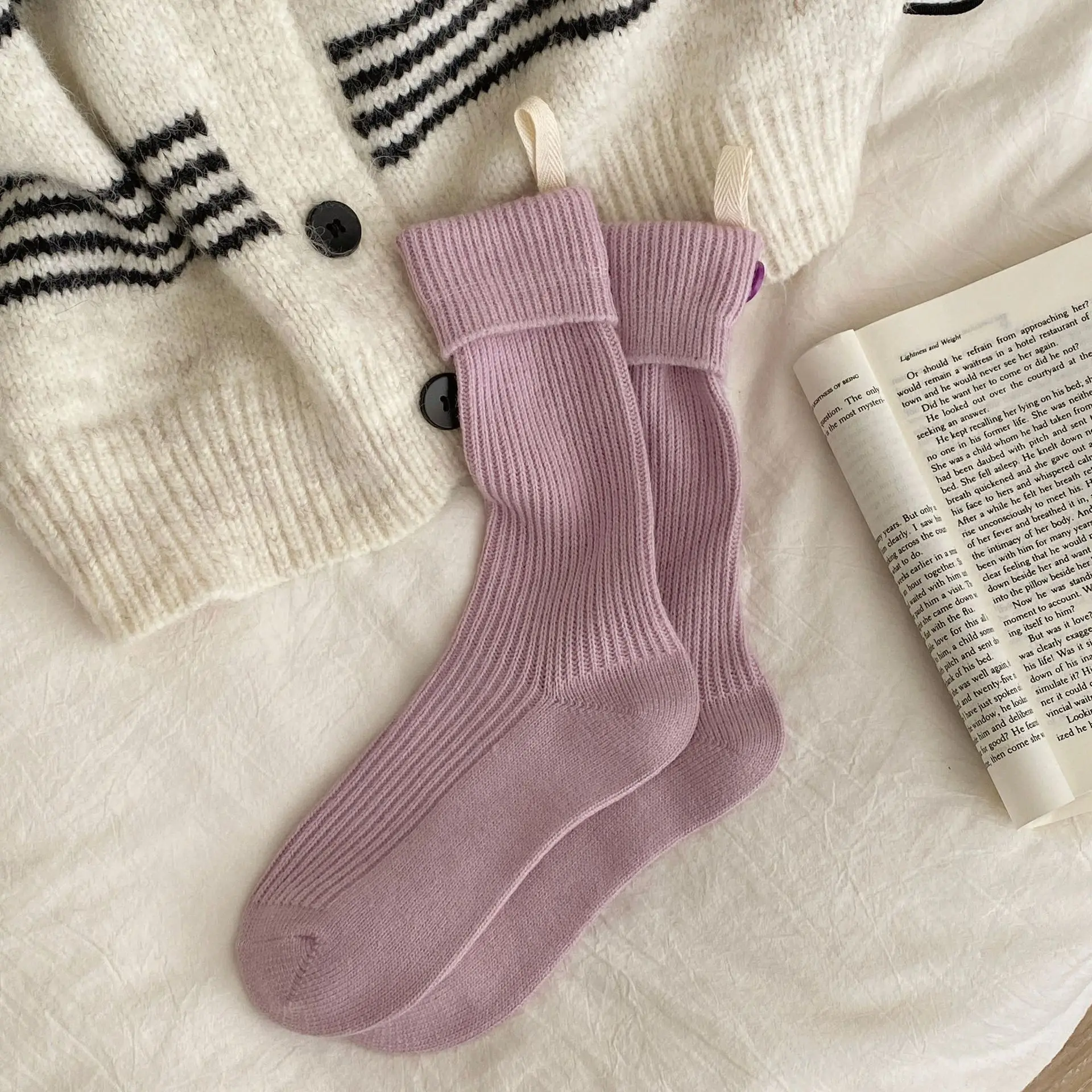 EWODOS чулки для детей женские вязаные носки однотонные милые с декором на