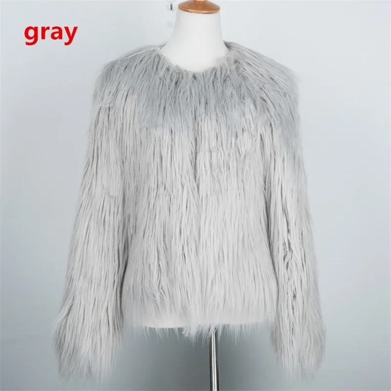 Women Warm Faux Fur Coat Winter 2021 Elegant Short Yellow Hairy Furry Fake Fur Overcoat O Neck Oversized Loose Fluffy Outerwears