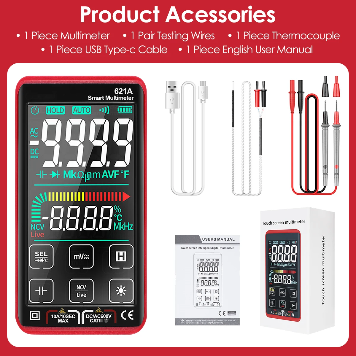 

Digital Multimeter Tester Smart Multimeter Touch Screen Multimetro Tester Rechargeable NCV Universal Meter Measuring AC/DC