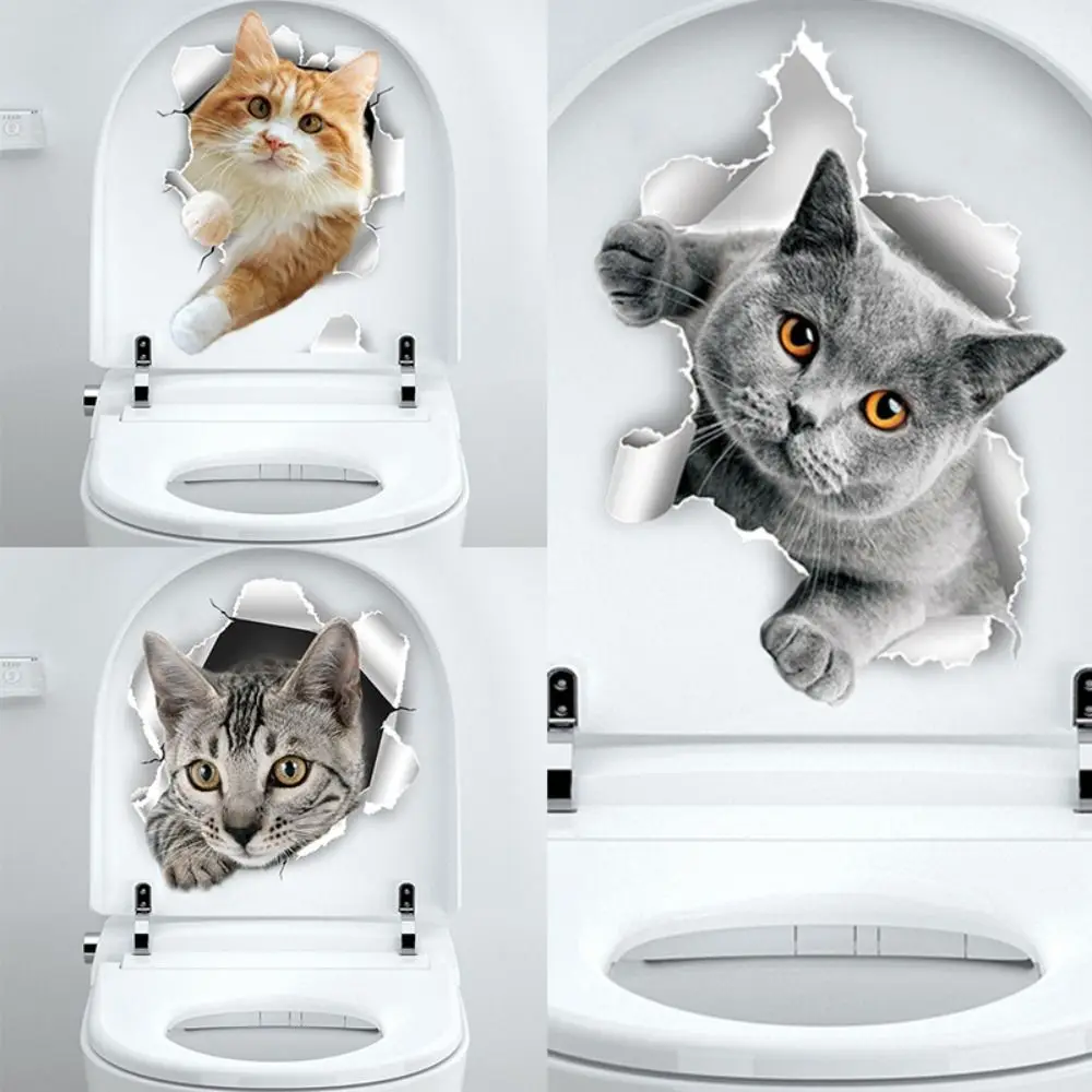 3D наклейка на крышку унитаза с милым котиком наклейки стену аксессуары животными