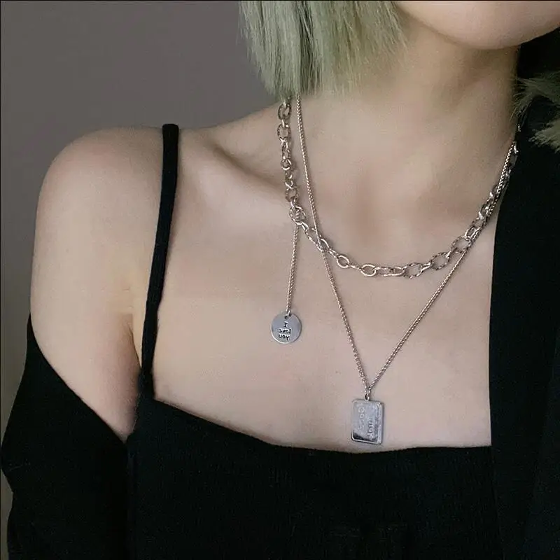 

Ожерелье женское в стиле хип-хоп, модная двухслойная цепочка на свитер с мультяшными надписями, кулон с портом, колье до ключиц