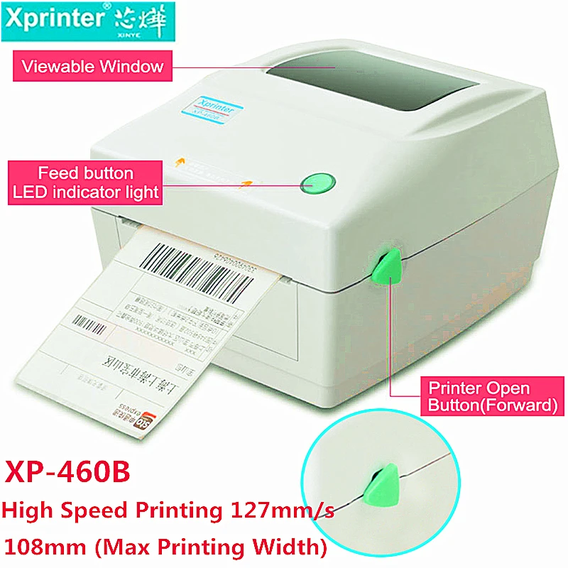 Xprinter-460b Термопринтер для этикеток, наклейки для штрих-кодов, Ширина 20 мм-120 мм, поддержка интерфейса USB Bluetooth