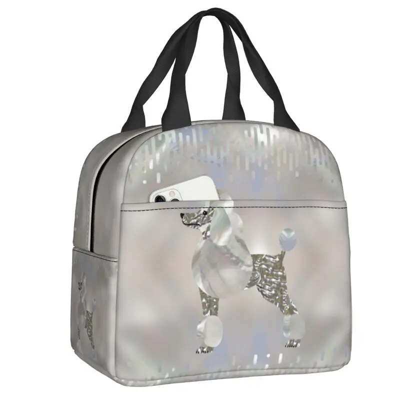 

Luxury Pearl And Abalone Poodle Dog Thermal Insulated Lunch Bag Women Pudel Caniche Portable Lunch Container for School Food Box