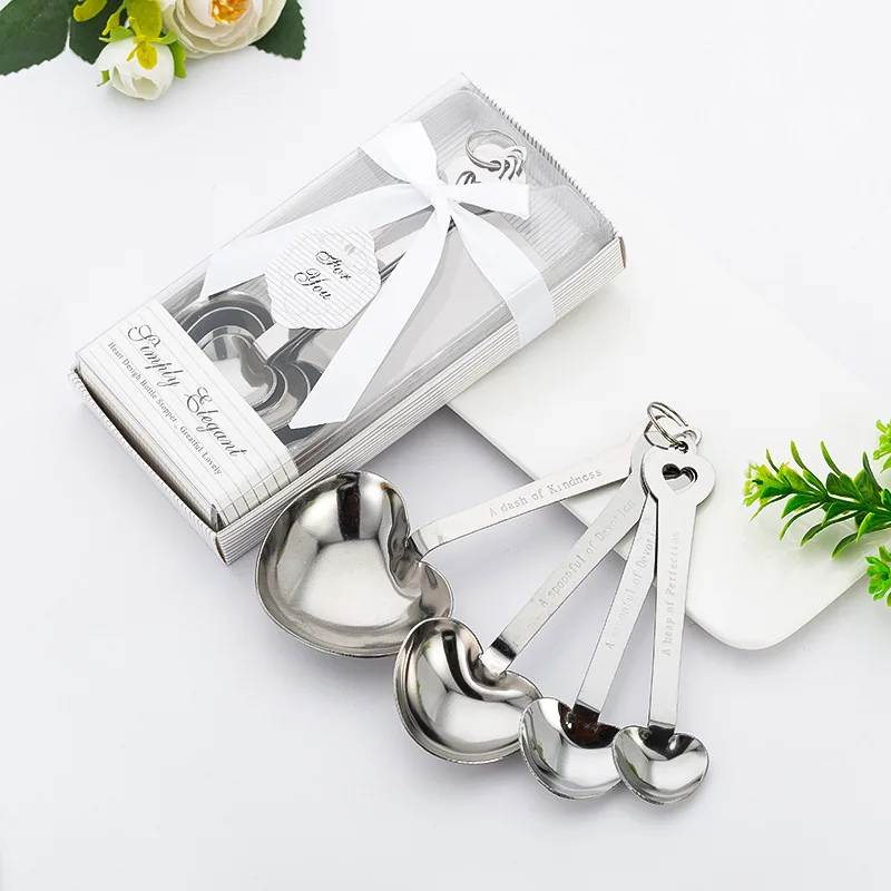 

10 sets/lot Love Wedding favors of Simply Elegant Heart Shaped Stainless Steel measuring spoon in White Gift Box Free shipping