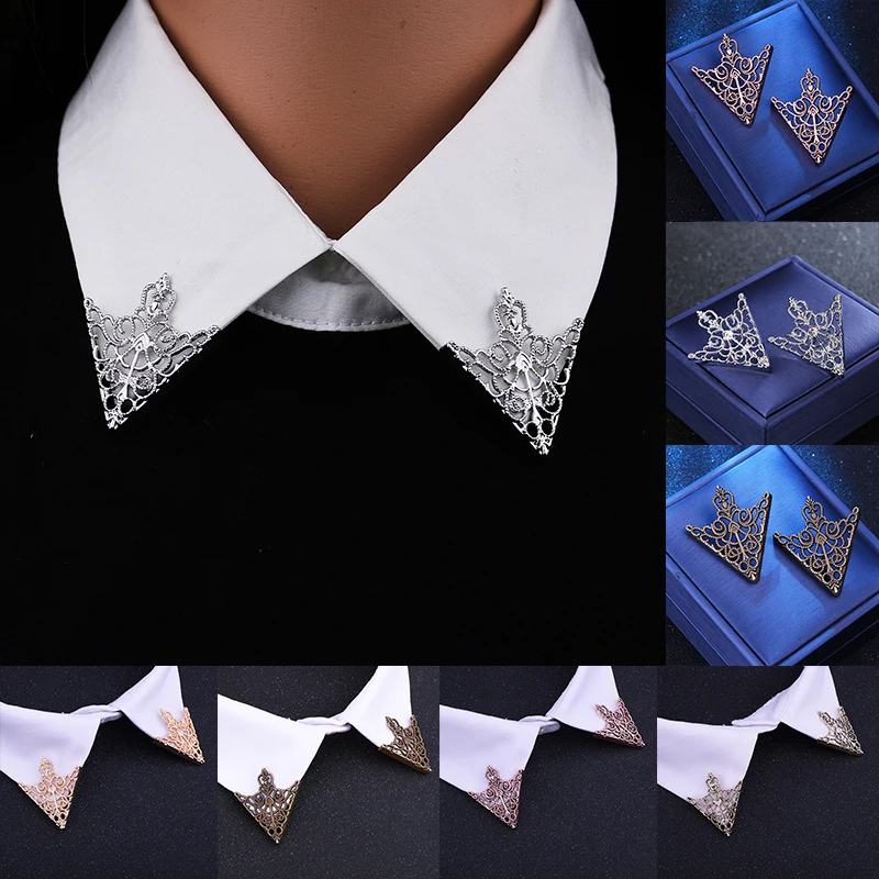 

Pair of Fashion Triangle Shirt Collar Pin Corner Badge Vintage Hollowed Out Crown Alloy Wedding Party Clothing Accessories